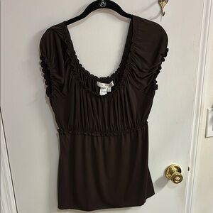 Studio M Brown Ruched Cap Sleeve Blouse in Sz L